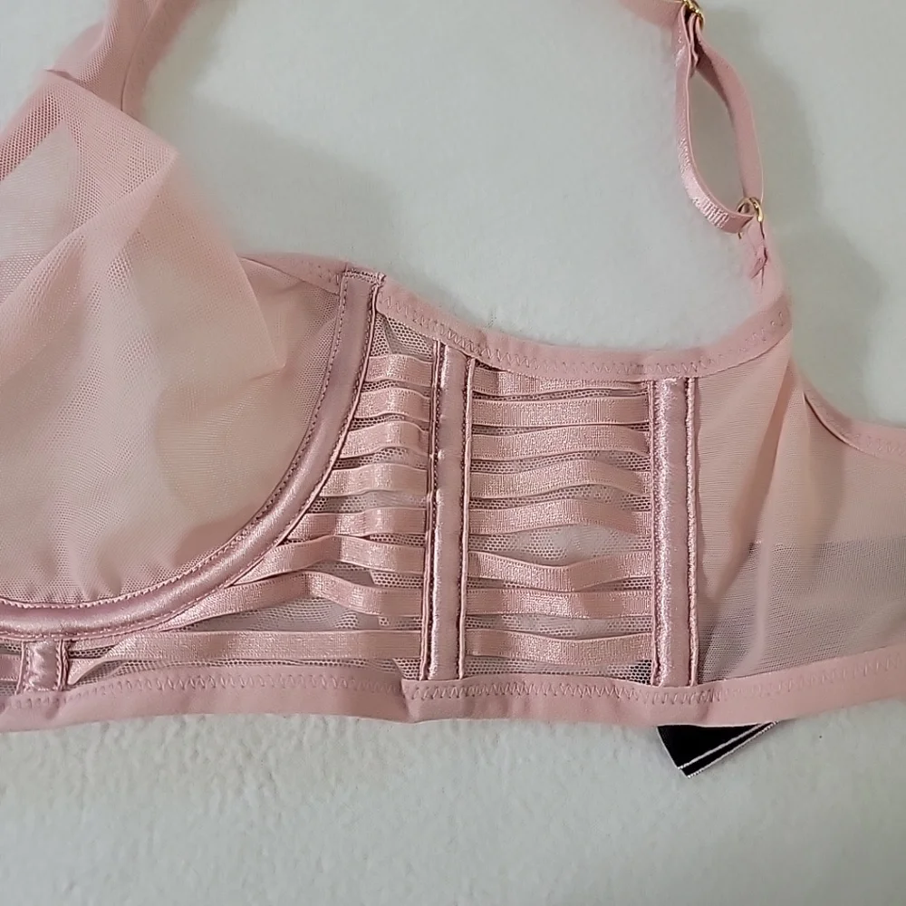 Victoria's Secret Pink Semi Sheer Underwire Unlined Plunge Bra, 32D - Picture 4 of 9